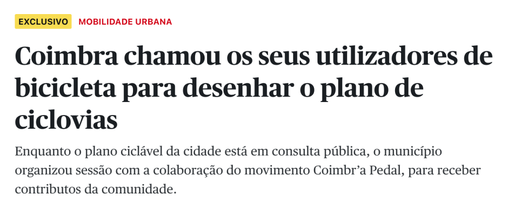 Coimbra chamou os seus utilizadores de bicicleta para desenhar o plano de ciclovias